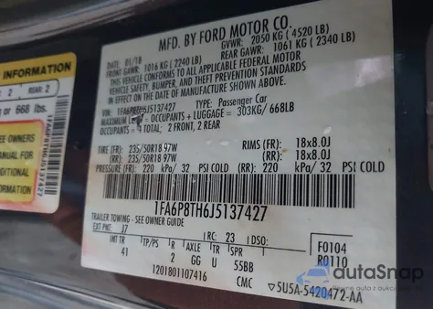 2018 Ford Mustang Ecoboost from USA, damaged, VIN 1FA6P8TH6J5137427